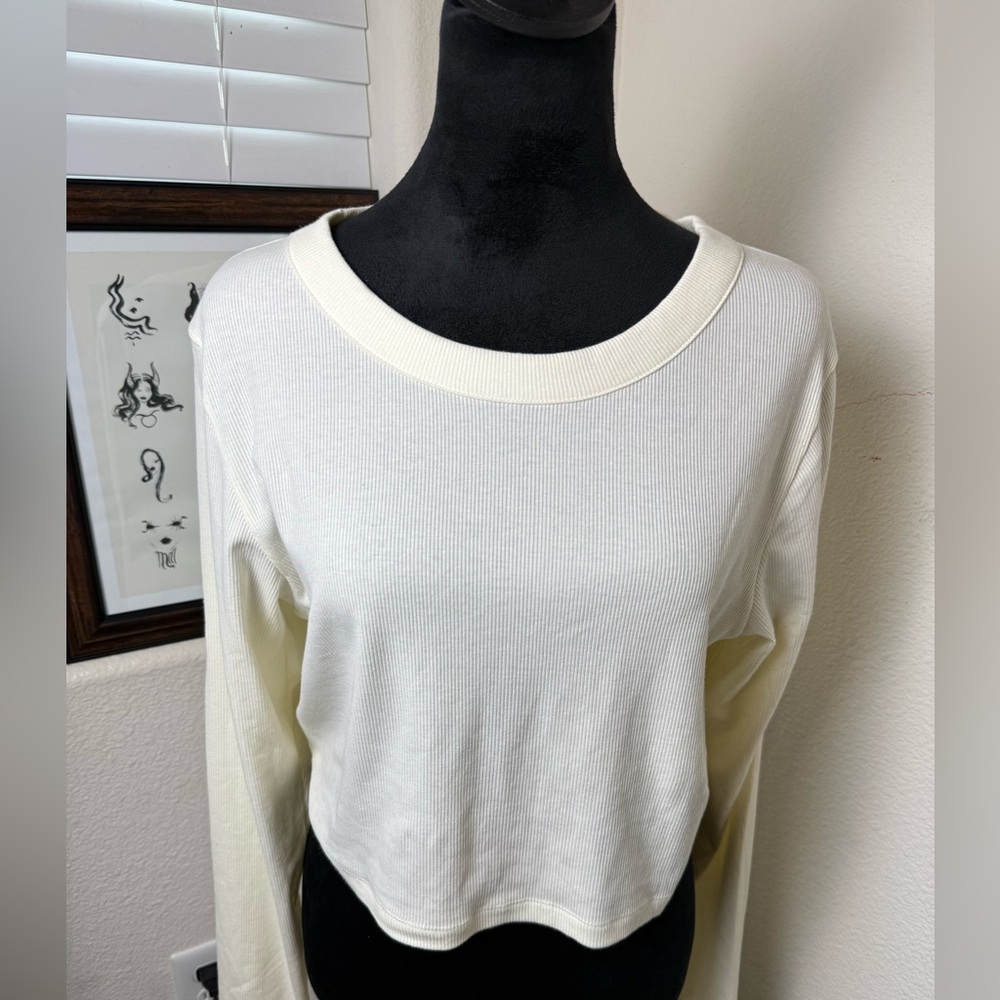 PINK Victoria's Secret Oversized Ribbed Long Sleeve Crew Crop Top